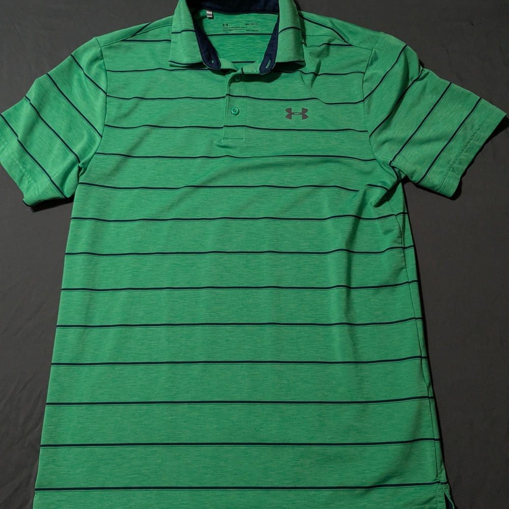 Under Armour Green Polo with Navy Thin Stripes